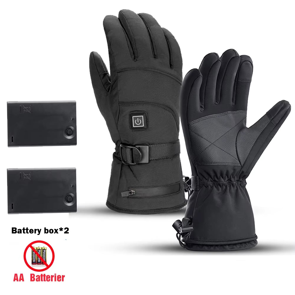 Heated Gloves with Battery Box Winter Outdoor Heated Gloves Warm Waterproof Rechargeable Heating Thermal Gloves for Skiing Moto