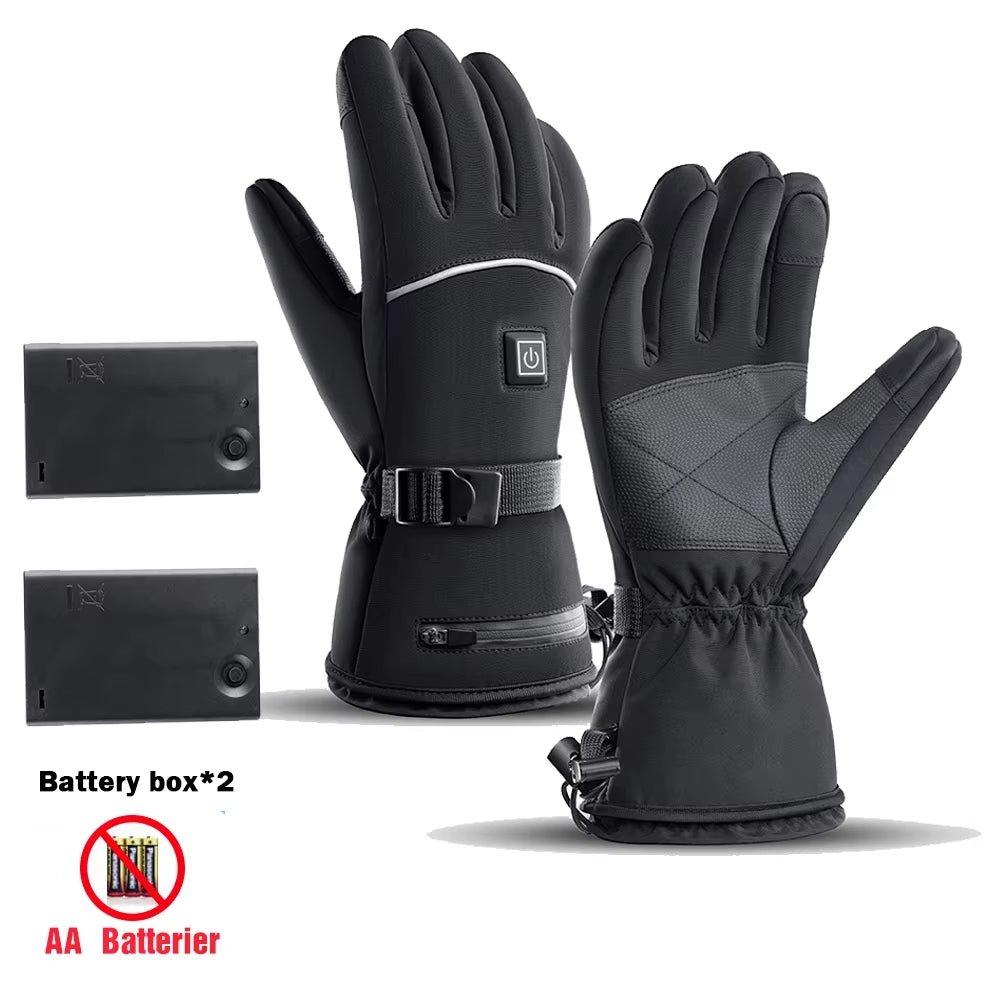 Heated Gloves with Battery Box Winter Outdoor Heated Gloves Warm Waterproof Rechargeable Heating Thermal Gloves for Skiing Moto