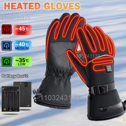 Heated Gloves with Battery Box Winter Outdoor Heated Gloves Warm Waterproof Rechargeable Heating Thermal Gloves for Skiing Moto