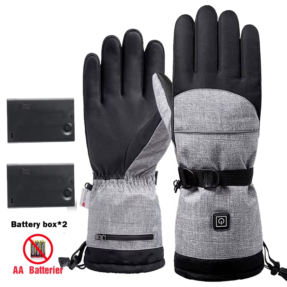Heated Gloves with Battery Box Winter Outdoor Heated Gloves Warm Waterproof Rechargeable Heating Thermal Gloves for Skiing Moto