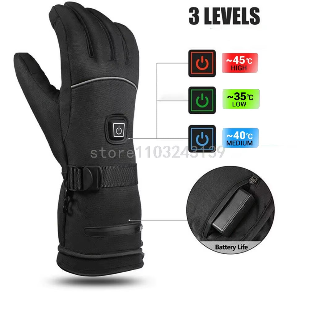 Heated Gloves with Battery Box Winter Outdoor Heated Gloves Warm Waterproof Rechargeable Heating Thermal Gloves for Skiing Moto