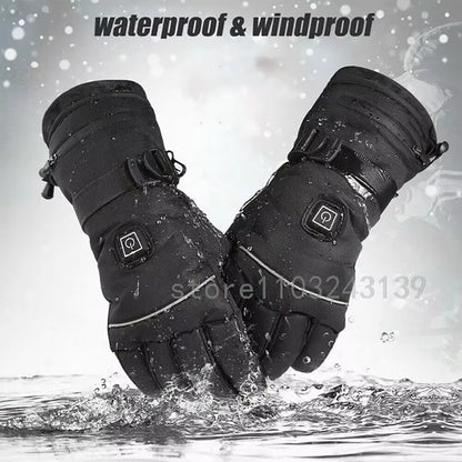 Heated Gloves with Battery Box Winter Outdoor Heated Gloves Warm Waterproof Rechargeable Heating Thermal Gloves for Skiing Moto